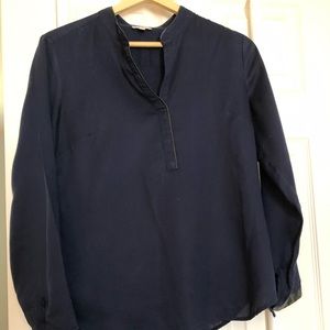 Navy rayon silk with black leather accent